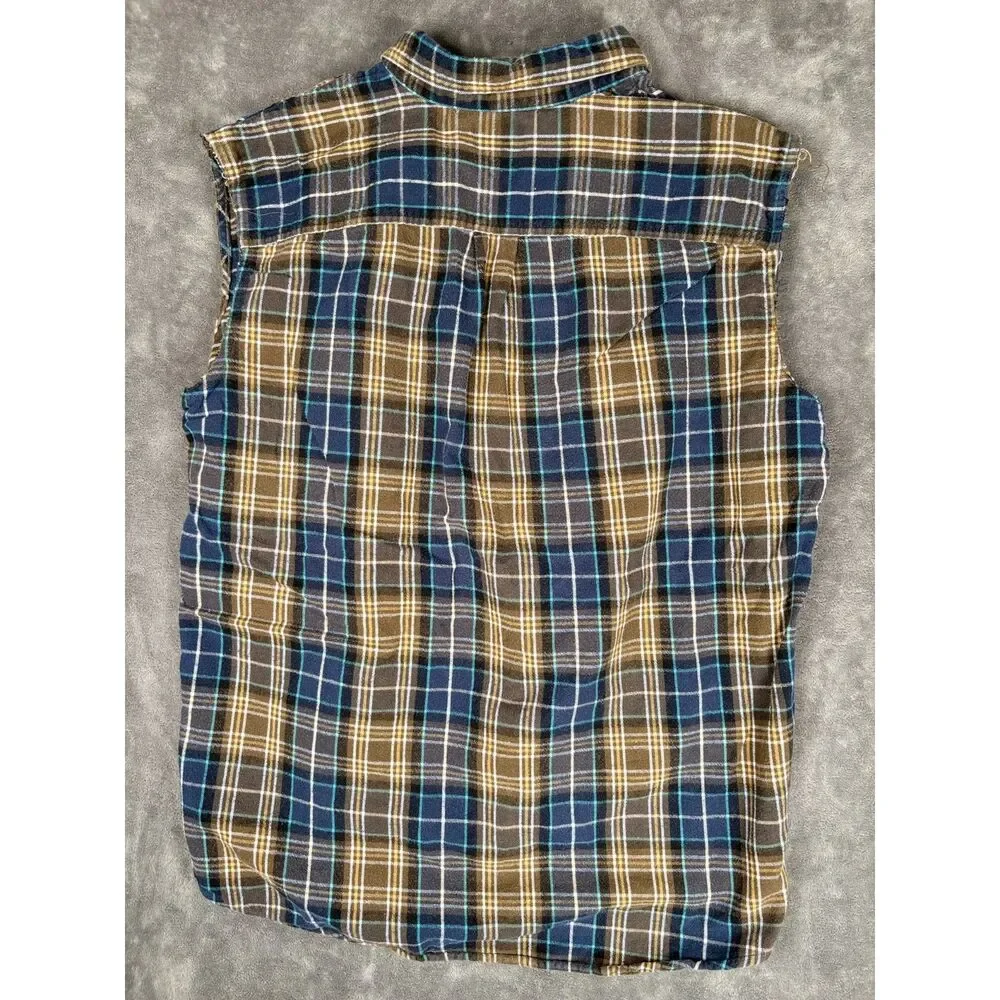 Vintage L.L.Bean Men's Large Sleeveless Flannel Plaid Shirt Raw Hem Grunge